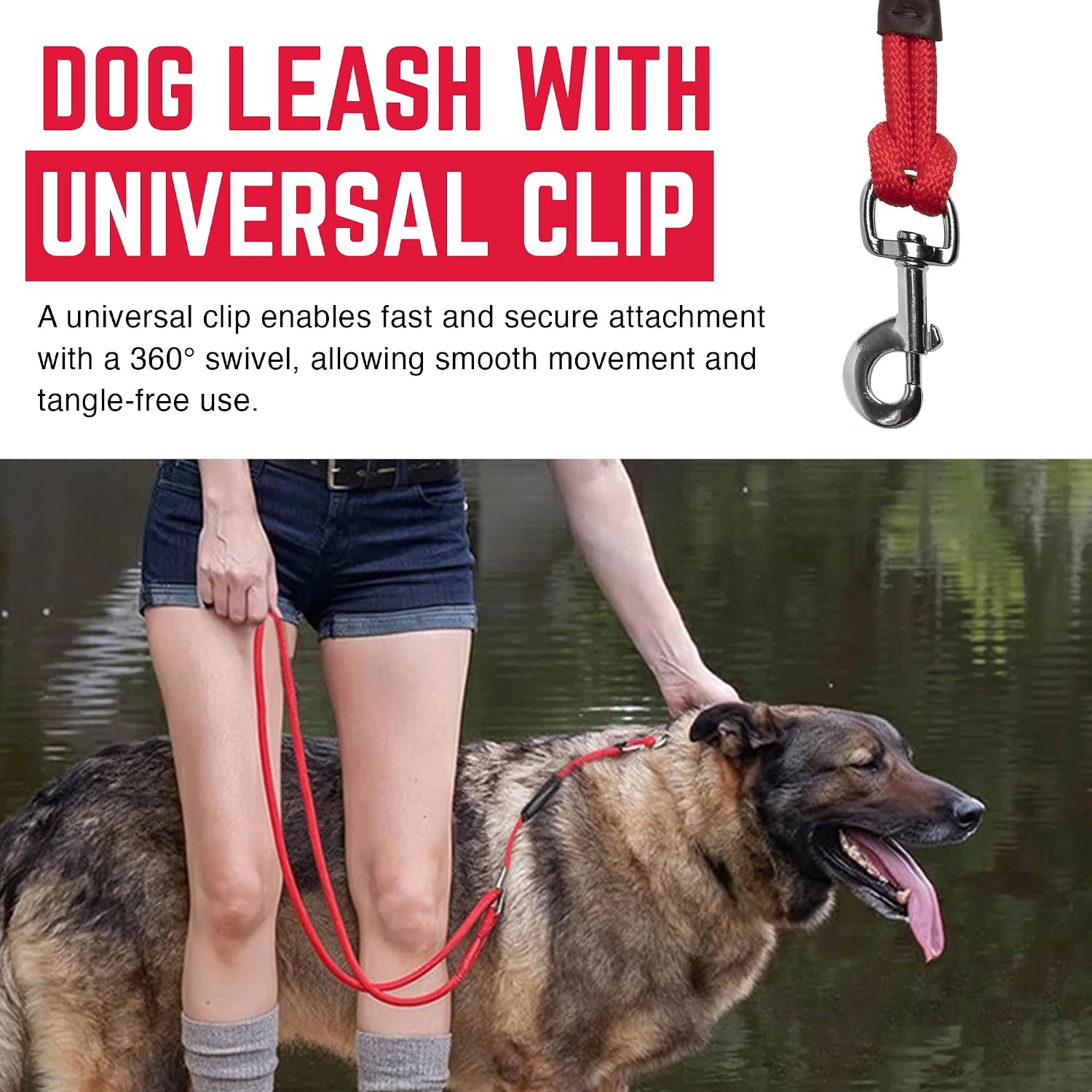 GPCA Dog Leash LITE W/Adjustable Rope Leash for Small, Medium and Large Dogs, Shock-Absorbing 6-Core Lead with CNC Steel Adjuster, 3–5 ft Adjustable Length for Walking, Hiking (3 Pack Red)