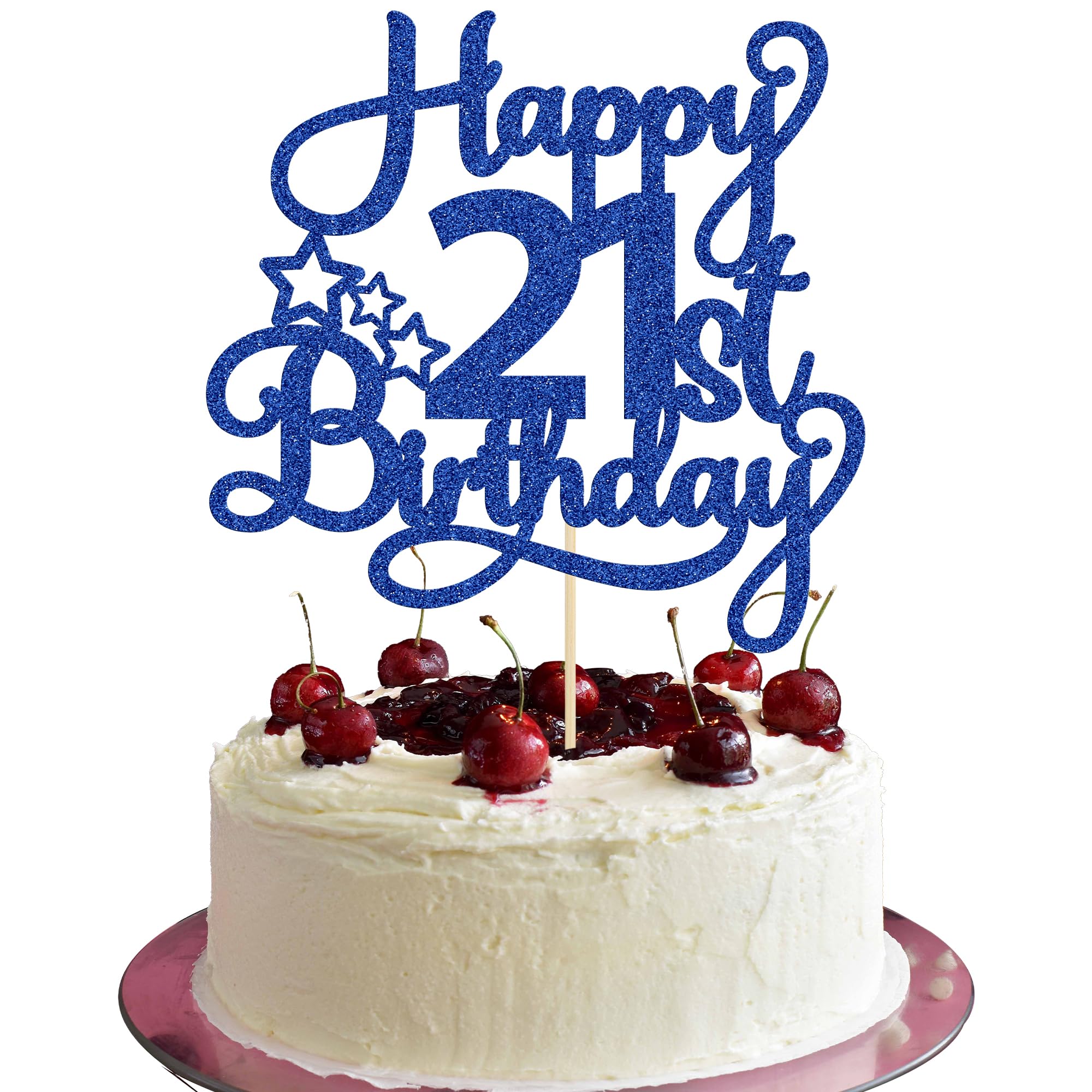 1 Pack Happy 21st Birthday Cake Topper Blue Glitter 21 & Fabulous Cheers to 21 Years Old Birthday Cake Pick for Celebrating 21st Birthday Anniversary Party Cake Decorations Supplies