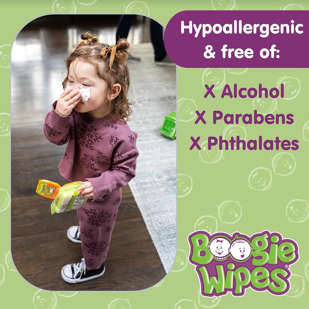 Boogie Wipes Gentle Wet Wipes for Baby and Kids, Face, Hand, Body & Nose, Made with Vitamin E, Aloe, Chamomile and Natural Saline, Fresh Scent, 90 Count