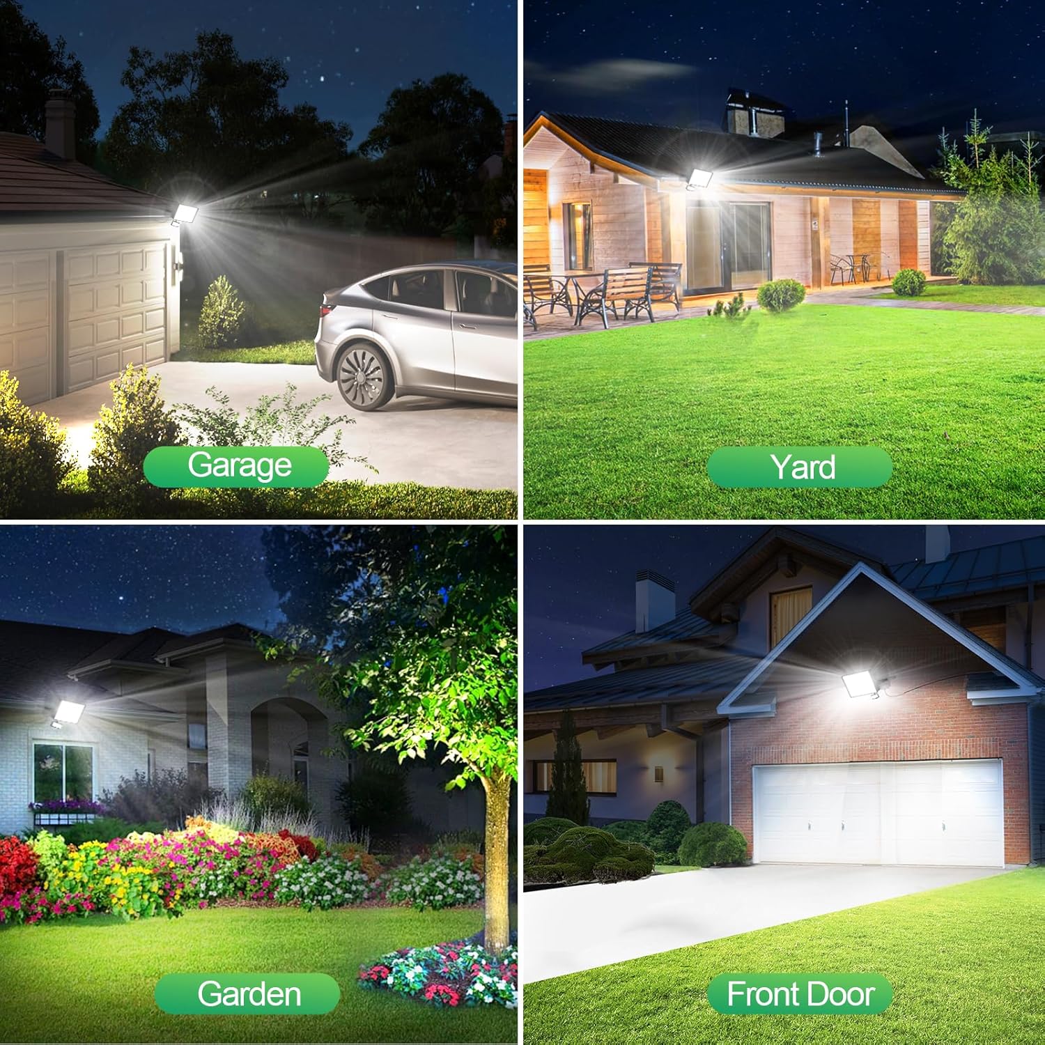 papasbox 2 Pack 100w Led Motion Sensor Flood Light - 10000lm 6500k Daylight Whie Ultra Thin Security Lights Outdoor with Remote Control and Plug IP65 Waterproof Floodlight for Work Garage House Porch