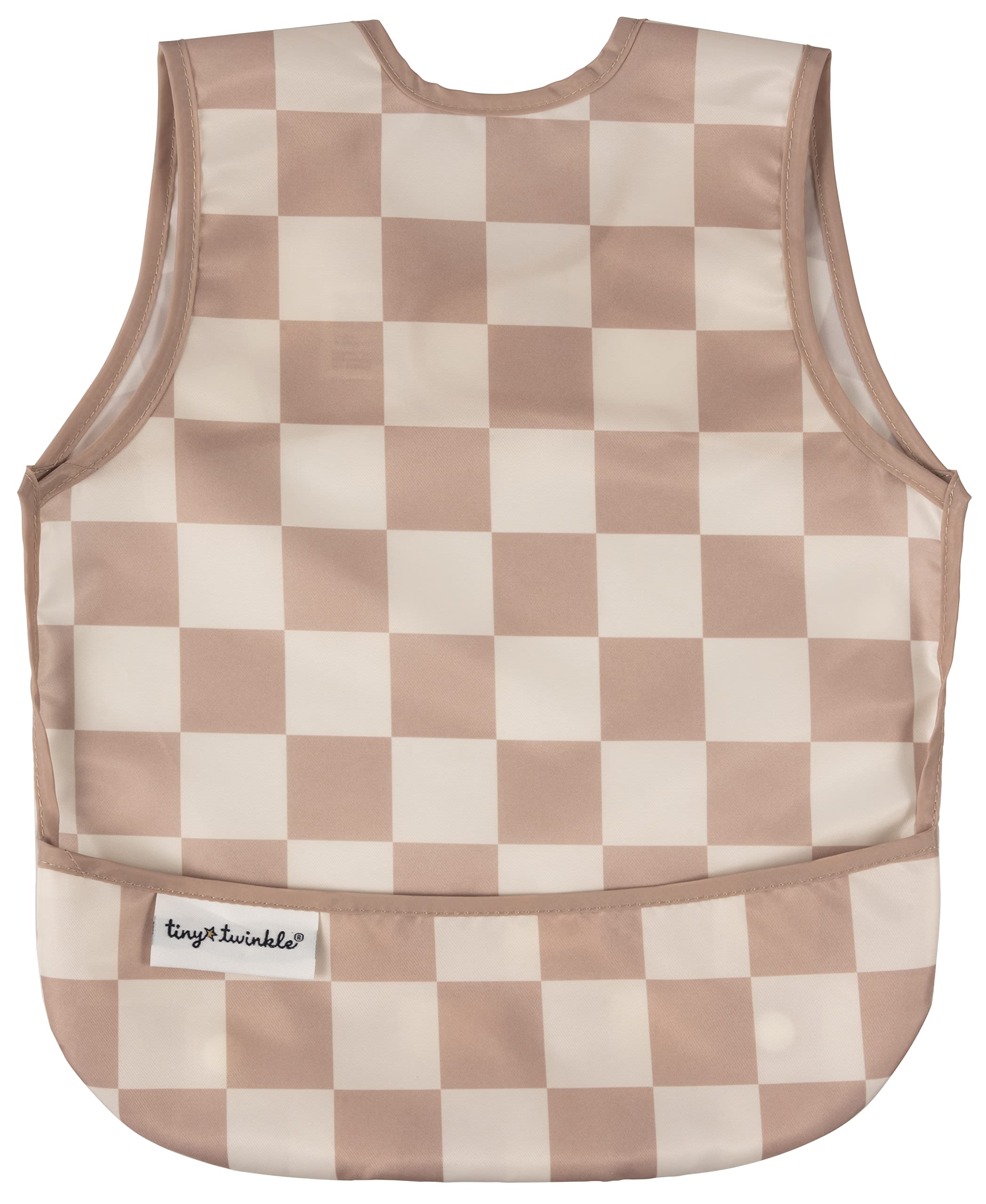Tiny Twinkle Mess Proof Bib - Apron - Machine Washable - PVC, BPA, & Phthalate Free - Great Travel Bib for Eating - Food Bibs (Brown Checkers, Small 6-24 Months), (AB-96-S)-image-45