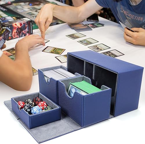 Miniatura 7 de Mtg - Caja de cubierta con bandeja de dados, caja Mtg Commander 200 ajustes+tarjetas de doble funda, almacenamiento de tarjetas Magic Commander TCG