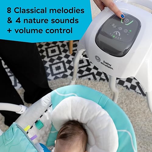 Miniatura 15 de Baby Einstein Explorers Kick to It - Columpio y balancín musical 4 en 1 para bebé, con juguete de piano extraíble, a partir de 0 meses Gris