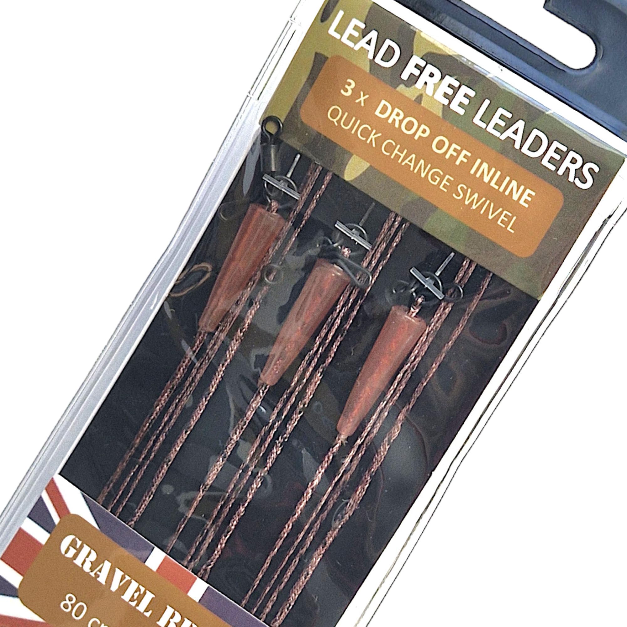 TJR Tackle Carp Leaders Solid Bag Lead Free Drop Off QC Swivels 3 Per Pack Silt Black