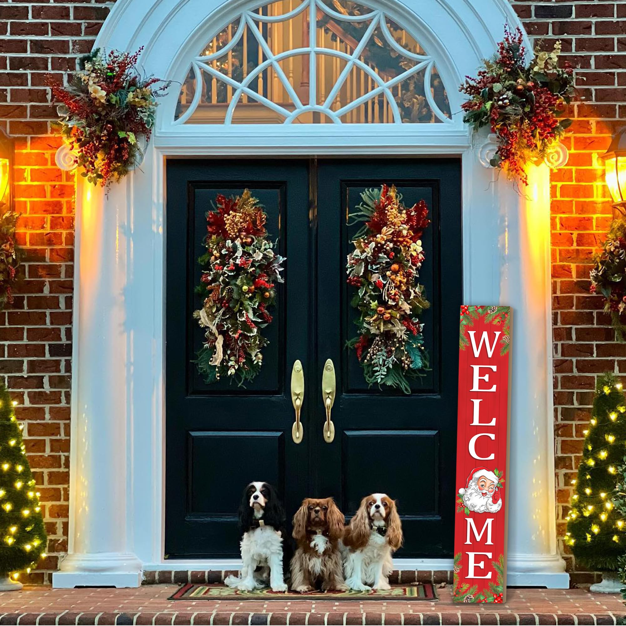 Letrero de madera de Navidad para porche, 47 pulgadas, diseño de Papá Noel, letrero grande de bienvenida para el hogar, puerta delantera, patio, decoración de fiesta (rojo)