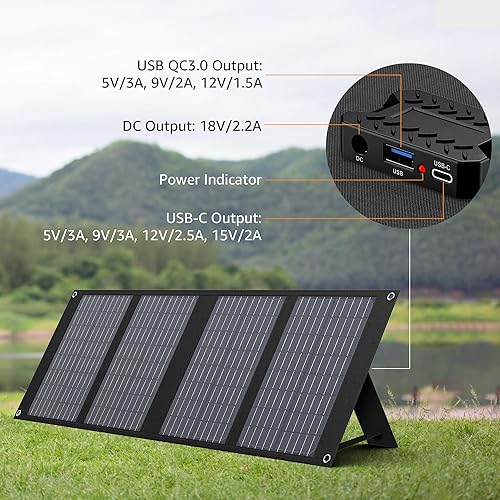 Miniatura 7 de Panel Solar de 40W EnginStar Panel Solar Plegable de 40 Vatios para Estación de Energía Portátil con Puerto USB QC3.0 para Teléfono Laptop Salida DC