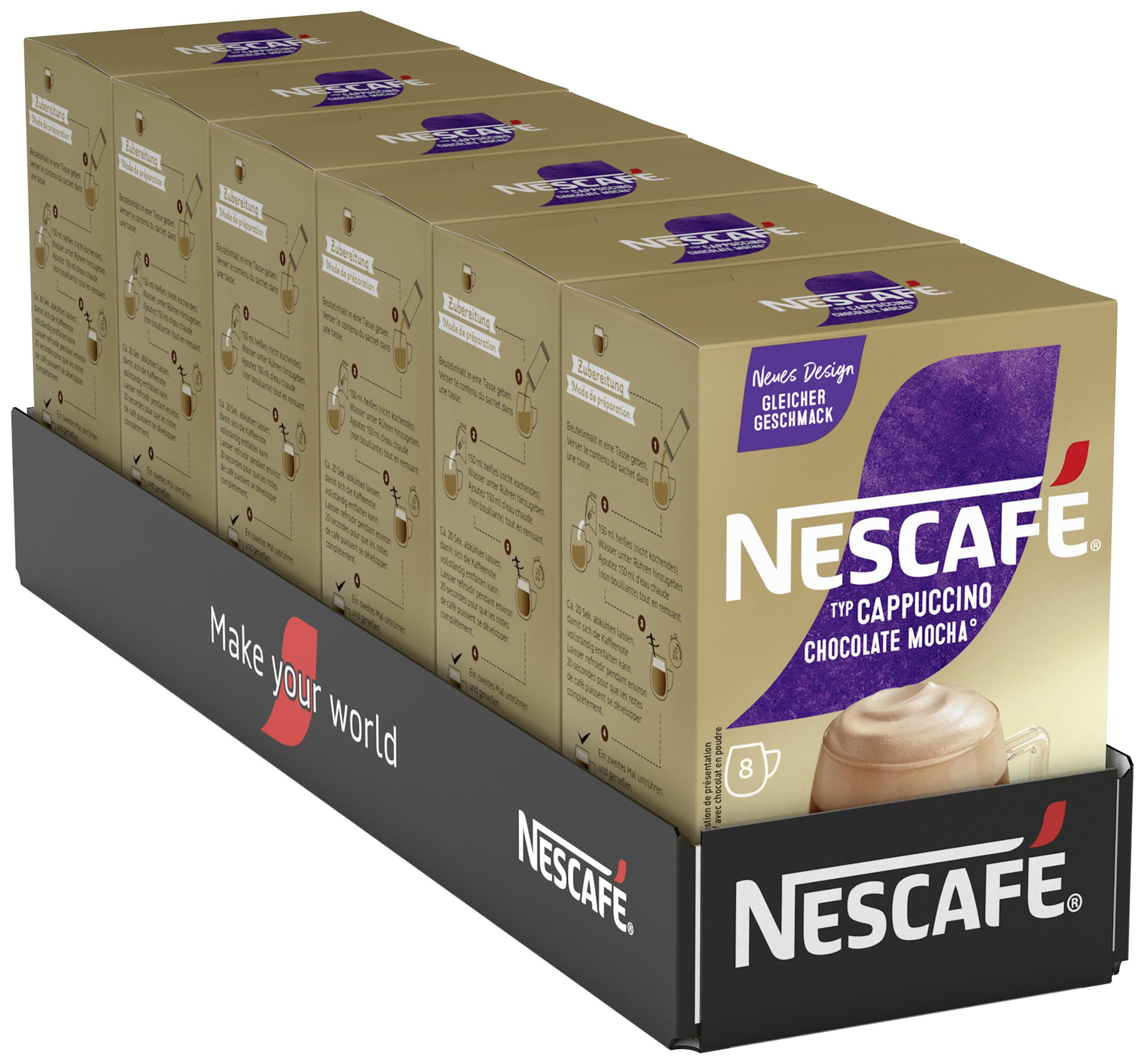 NESCAFÉ GOLD Cappuccino Chocolate, napój w proszku z rozpuszczalnej kawy fasolowej, zawiera kofeinę, opakowanie 6 sztuk (po 8 x 18 g)