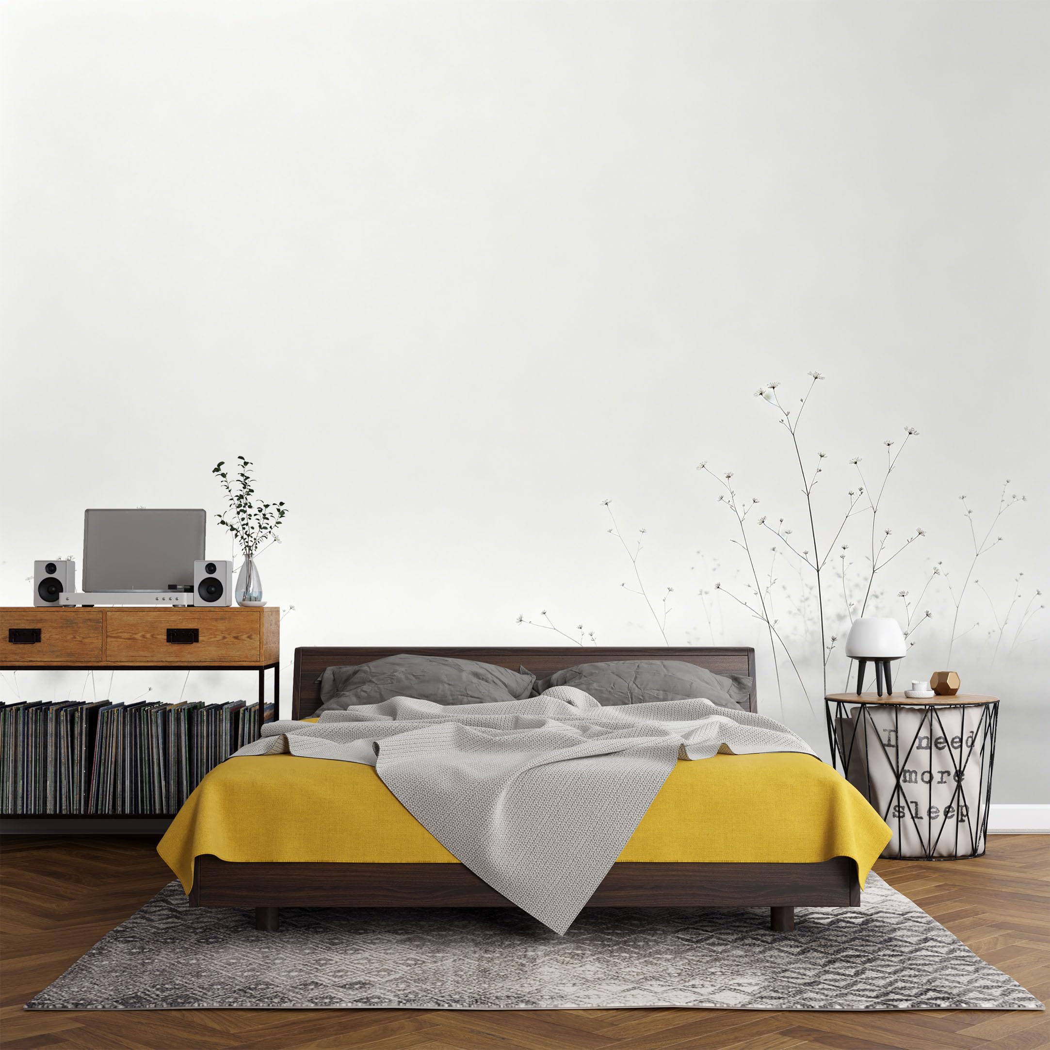 Custom Size Wall Mural Minimalist Foggy Wildflower Meadow Botanical SelfAdhesive Art Prints wall Fabric (No PVC) Removable Wallpaper Living Room Decor