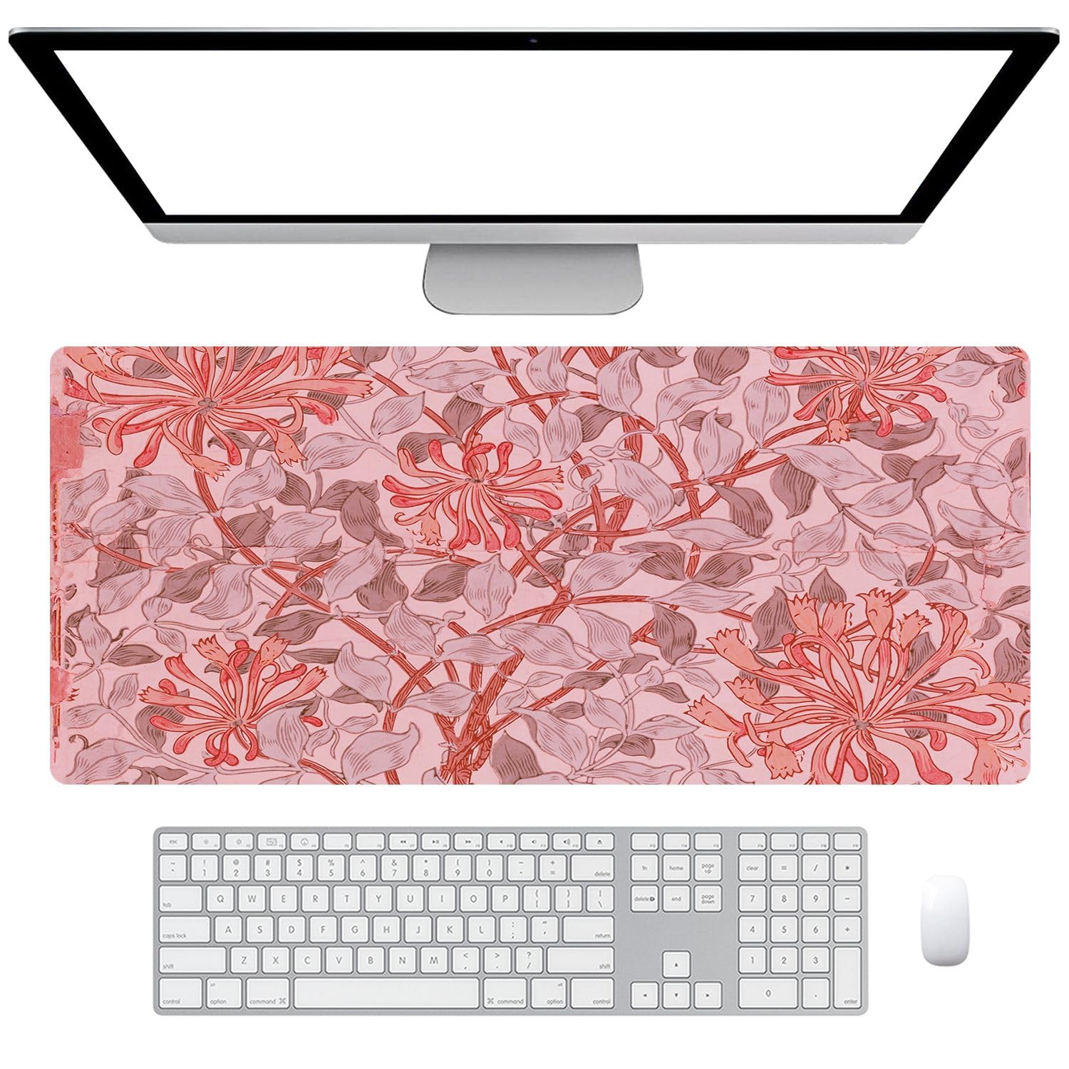 Fchen art William Morris Pink Keyboard Mouse Mat,Mouse Pad Pink,Office Desk Mat,Nature Floral Mouse Pad,Water Resist Keyboard Pad for Gamer, Office & Home