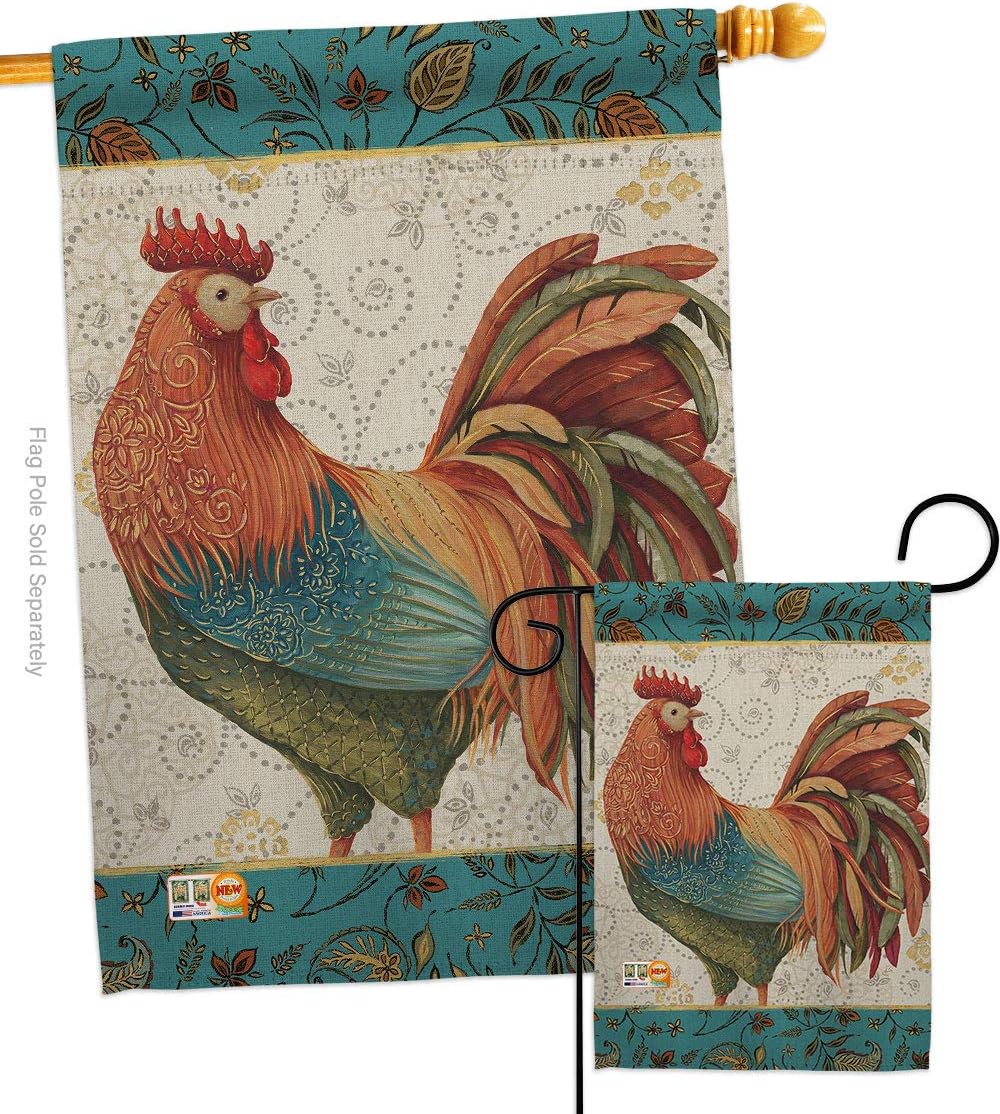 Rooster Spice Garden House Flags Set Animals Barnyard Animal Cow Horse Farmhouse Pet Nature Farm Creature Small Decorative Gift Yard Banner Double-Sided Made In USA 28 X 40