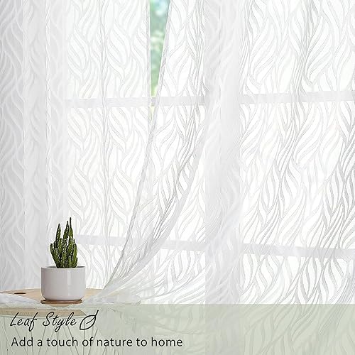 Miniatura 3 de Marilyn - Cortinas traslúcidas blancas de 63 pulgadas de largo, cortinas texturizadas de jacquard con clip de hojas 3D filtrantes de luz, 38