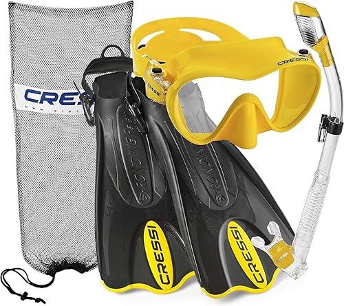 Cressi Juego de esnórquel para adultos, máscara F1 + esnórquel seco supernova + aletas Palau SAF, juego de esnórquel, diseñado en Italia