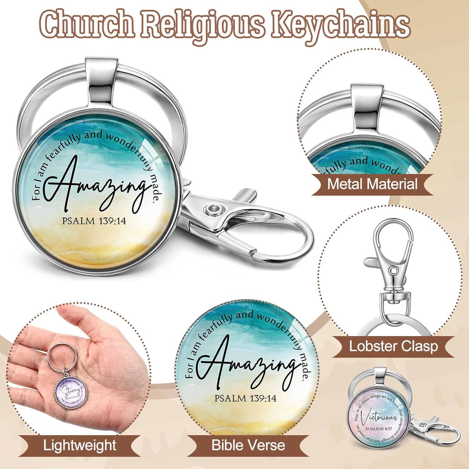 24 Pcs Christian Keychains Mini Bible Keychains with Verse Church Religious Keychain Gifts for Easter Party Favors (Classic) - Image 3