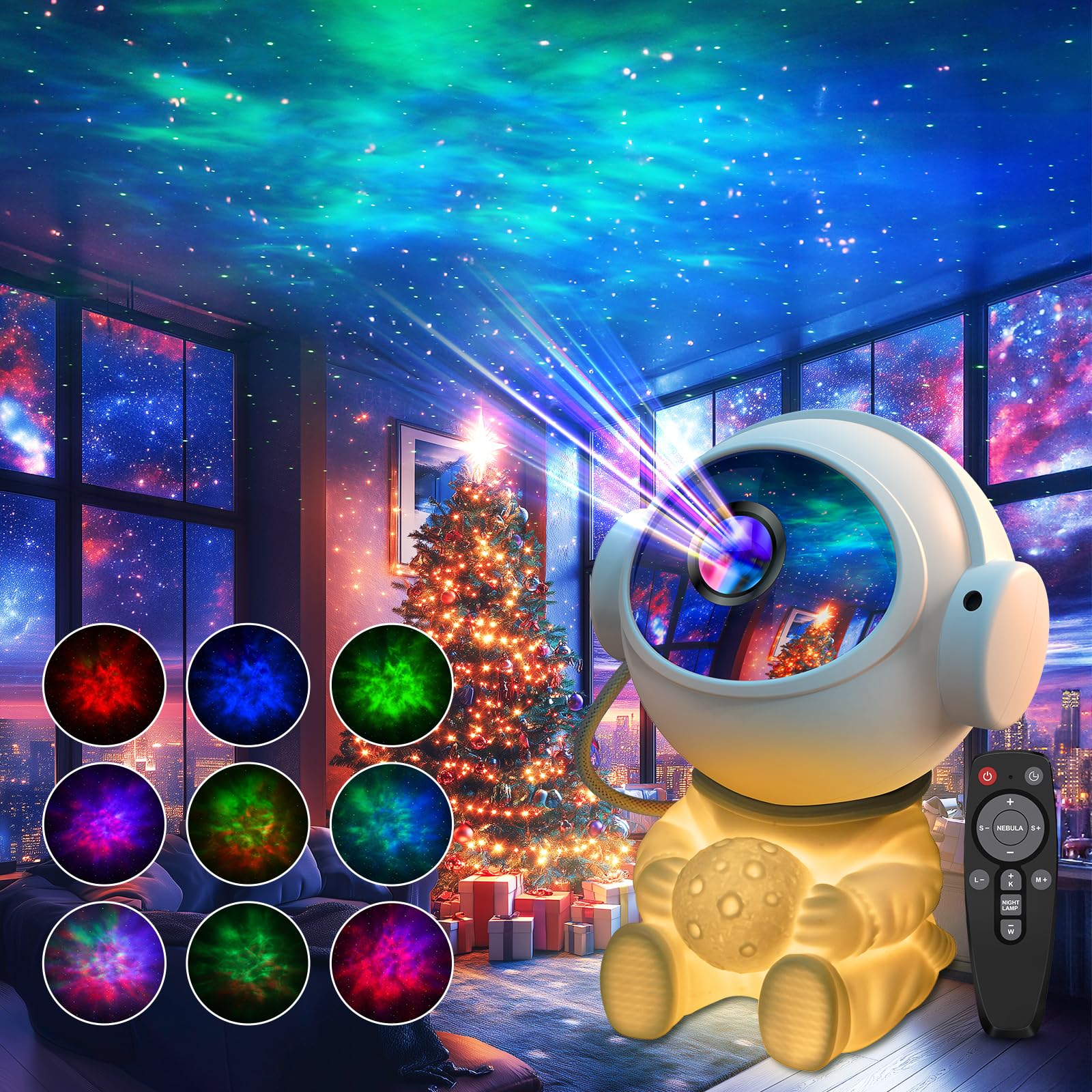 Seefly Astronauta Proiettore Stelle, Proiettore Stelle Soffitto LED Lampada Proiettore Stelle con Timer, Proiettore cielo Stellato Astronauta con Telecomando, Rotazione a 360°, per Bambini Adulti