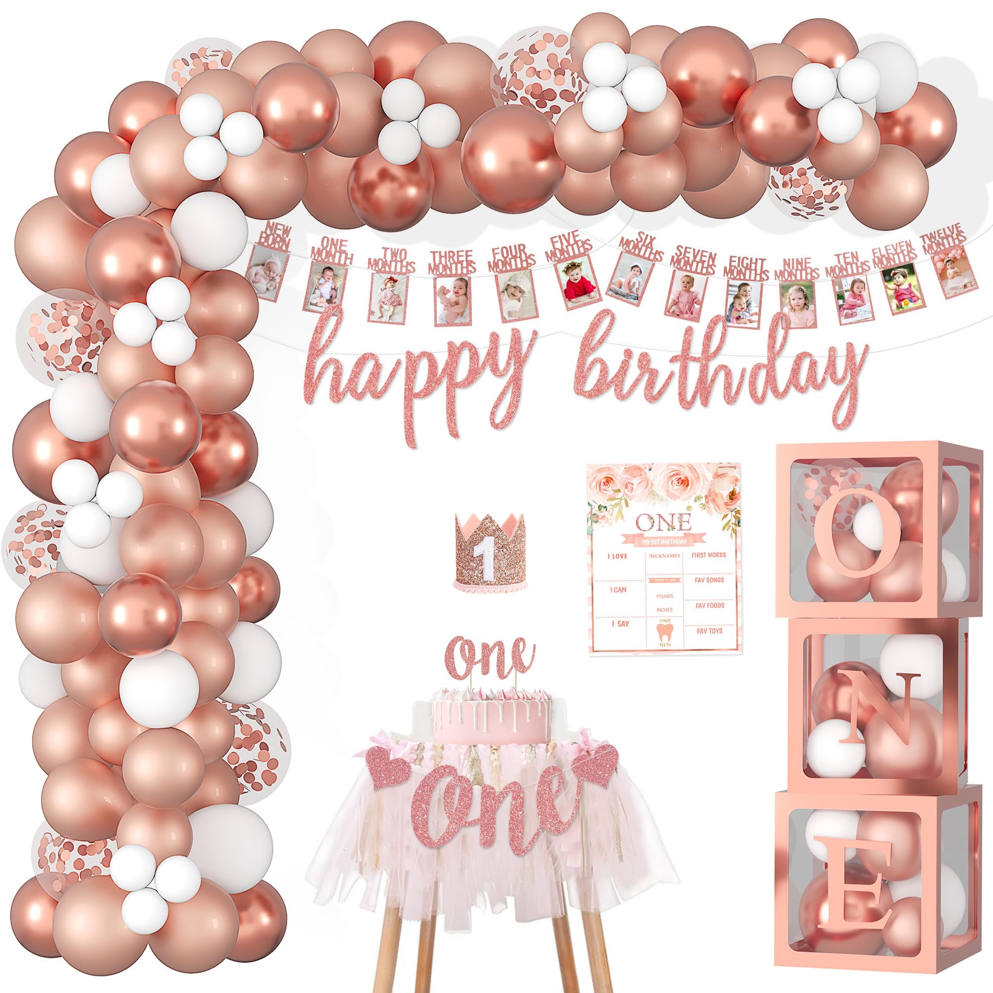 Pink Gold 1st Birthday Decor PYCALOW First Birthday Decorations Girl ...