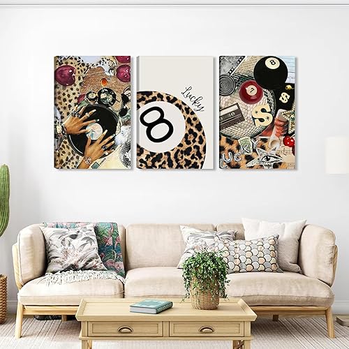 Miniatura 3 de RVETNGVM 3Pcs Trendy Leopard Wall Art Black Girl Trendy Disco 8 Ball Poster Vinyl Record and Glam Nails Retro Cheetah Wall Decor Aesthetic Trendy