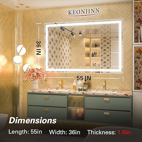 Vista 43 de Keonjinn - Espejo iluminado para el baño con luz LED, para montar en pared, diversos tamaños (vertical/horizontal)