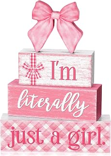 Yousoontic Pink Bow Stacked Wooden Block Signs Coquette Room Decor