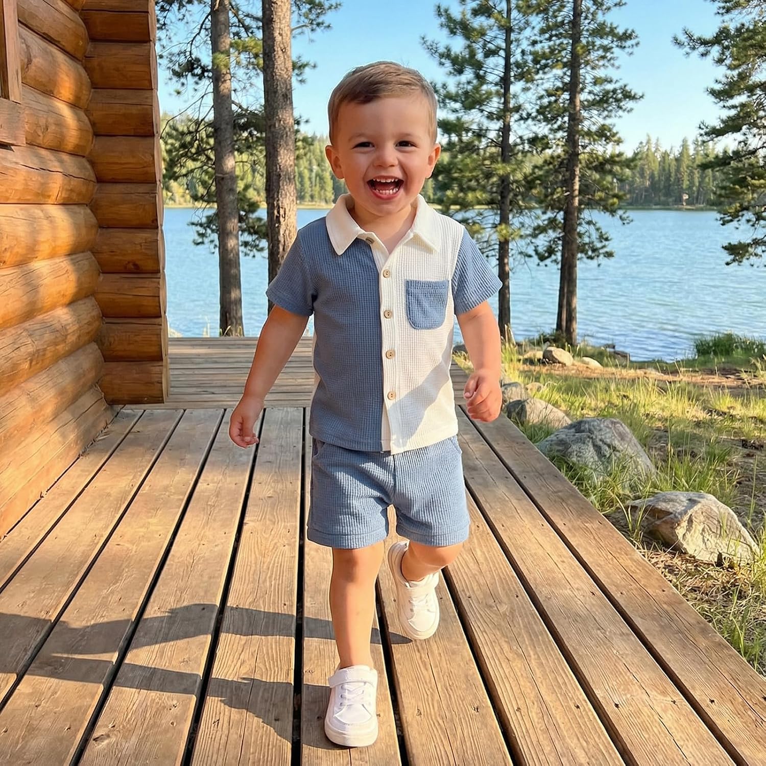 Toddler Baby Boy Summer Clothes Color Block Button Down Shirt T-Shirt Tops Elastic Waist Shorts Set Infant Outfits