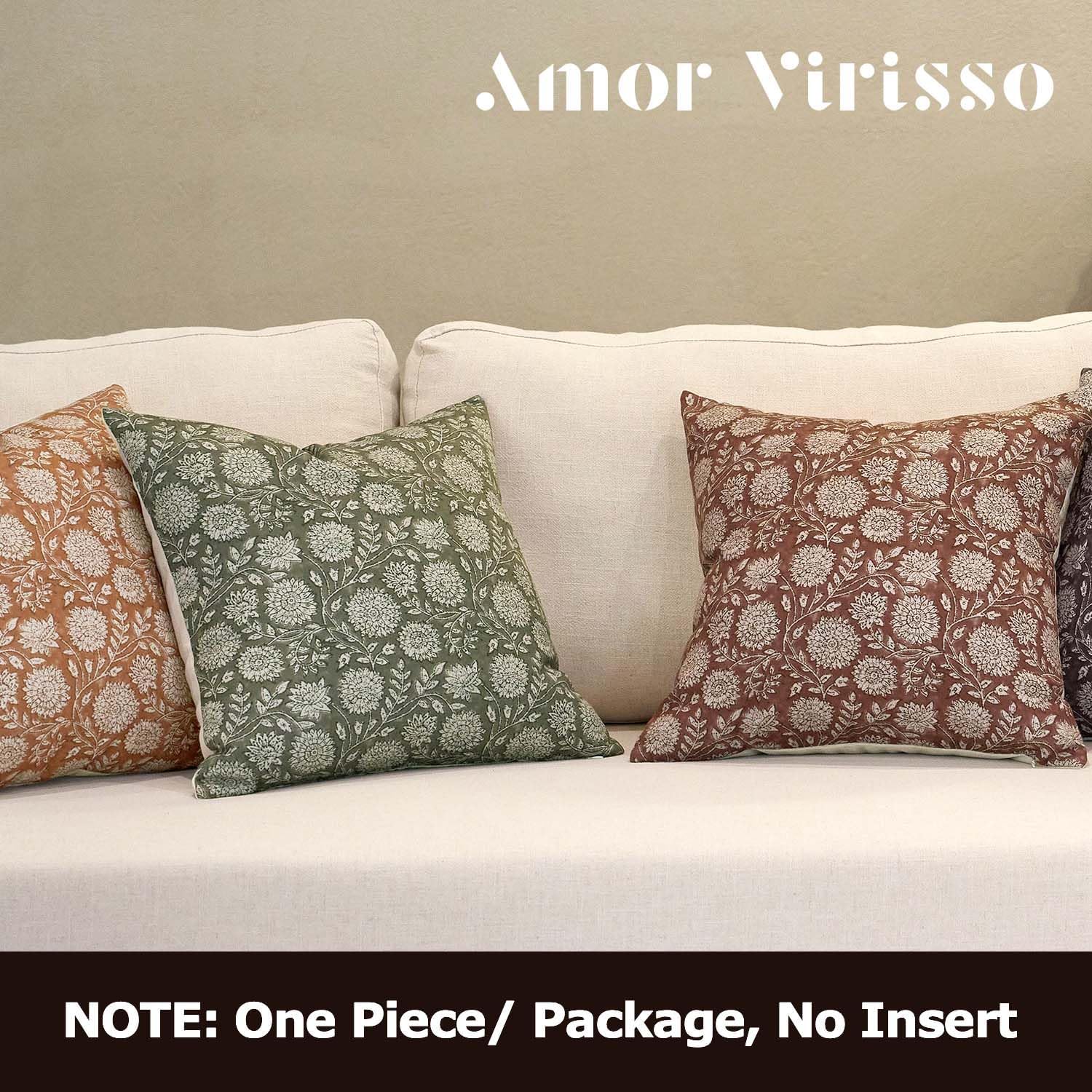 Amor Virisso Floral Pillow Covers 18x18 Throw Pillow Covers Vintage Block Print Pillow Cover Neutral Couch Pillows for Living Room Farmhouse Decorative Accent Sofa Pillows, Brown - Image 6