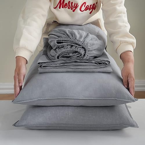 Miniatura 7 de S VICTORY SYMBOL Juego de sábanas de 100% lino francés, tamaño individual XL, lino natural lavado a la piedra, 3 piezas (1 funda de almohada, 1