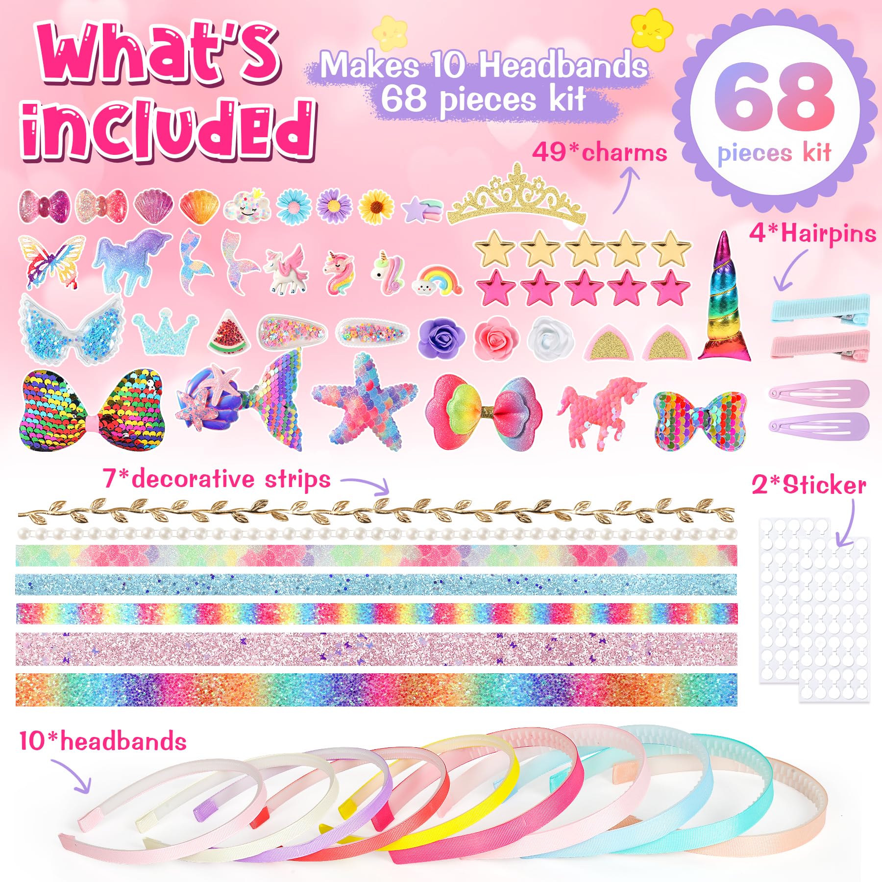 Pourbibi Kit De 10 Diademas Para Niñas, Manualidades, Accesorios Para El Cabello, Juguetes, Regalos De Cumpleaños Para Niñas De 3 a 8 años