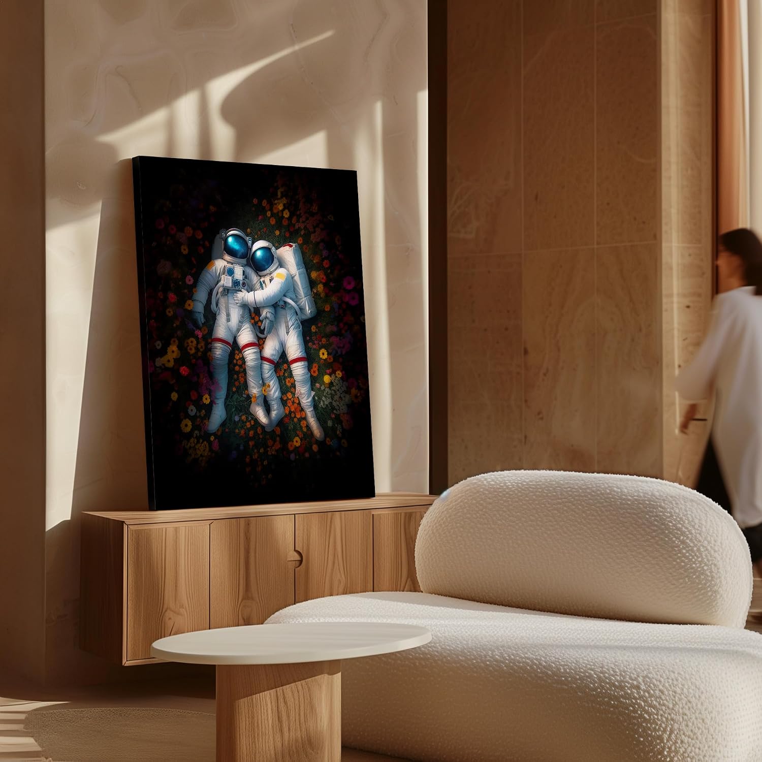Poster Master Astronaut Embrace Canvas - Flower Garden Print - Love Art - Modern Floral Design - Surreal Art - Romantic Office or Bedroom Wall Decor - 8x10 STRETCHED Canvas