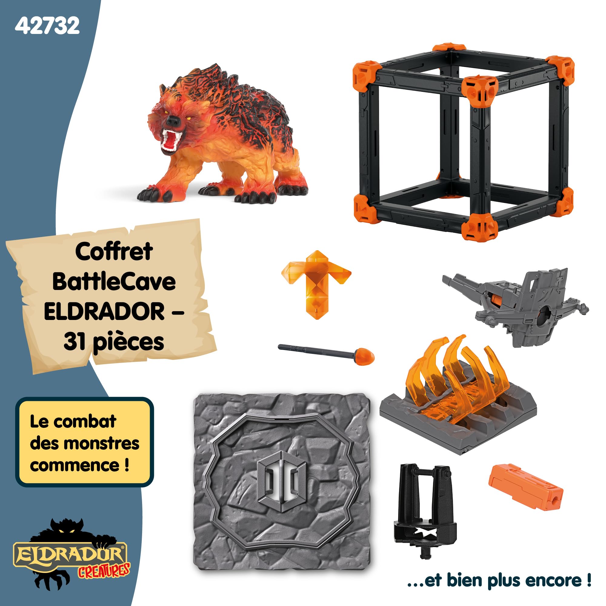 schleich ELDRADOR | BattleCave Ours de Lave 42732 | dès 6 Ans | 31 pièces | Coffret avec caverne, monstre et cristal | fonction de tir et piège articulé | cavernes empilables pour arène