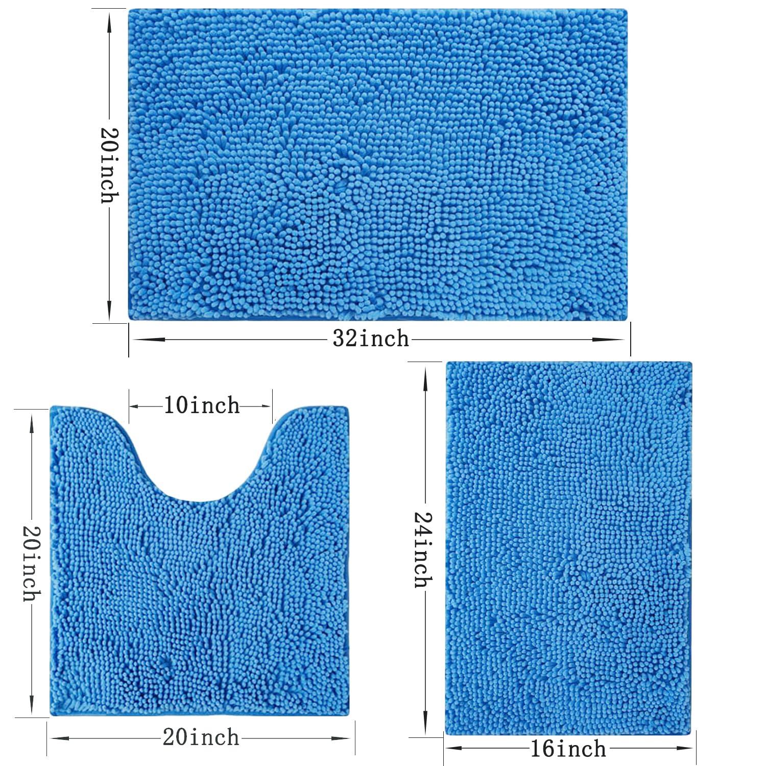 Lot de 3 tapis de salle de bain en chenille, très épais et absorbants, antidérapants, lavables en machine, séchage rapide, doux et confortable, utilisés sous la douche, baignoire et évier,