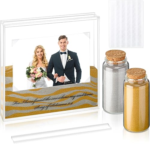 Miniatura 8 de Roowest El kit de ceremonia de arena para boda incluye marco de fotos acrílico transparente para ceremonia de arena, paquete de 2 calcomanías de