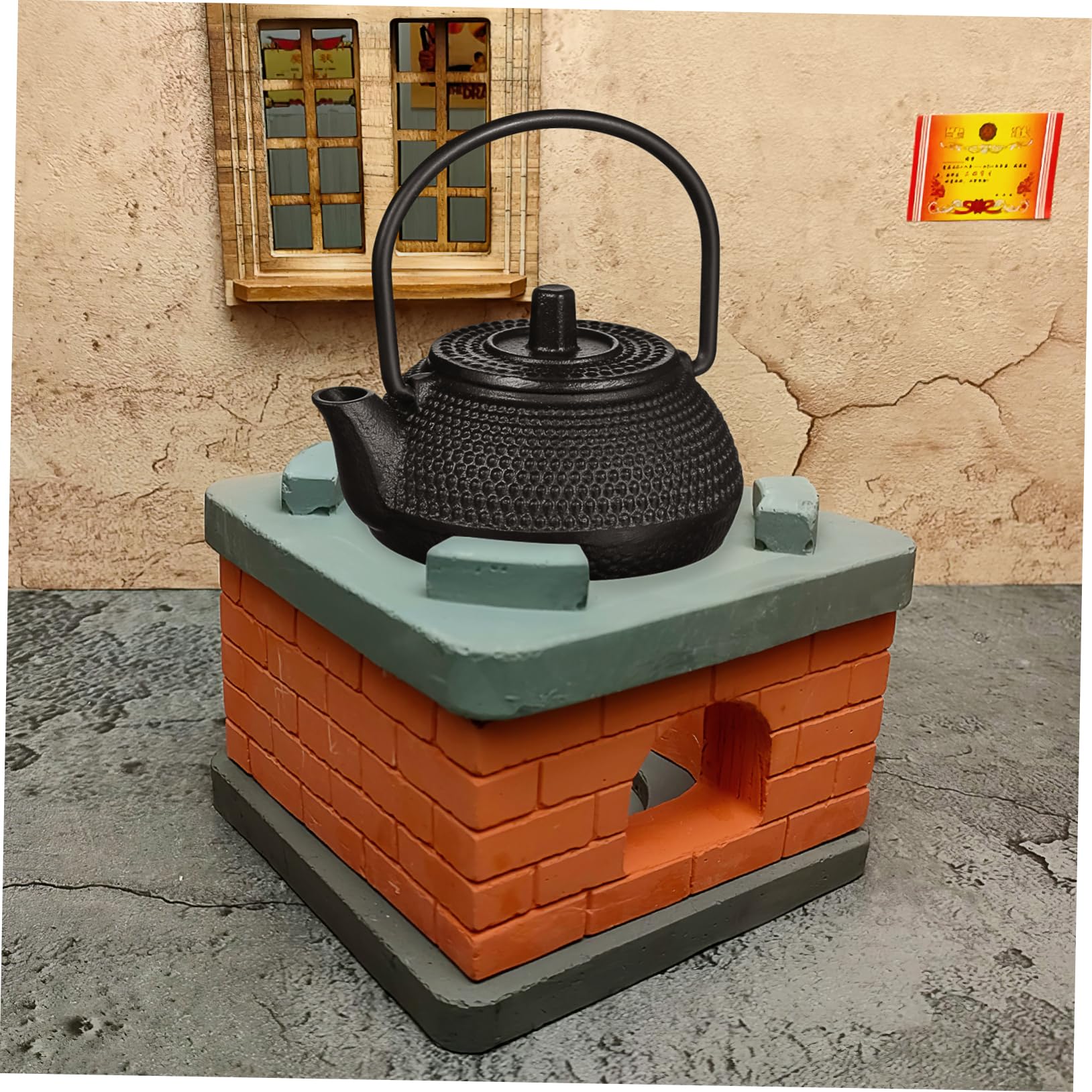 Juego de té de tetera de hierro fundido de 7 piezas, adorno de bandeja de té, tetera pequeña de hierro fundido, cerámica retro, regalo de inauguración de la casa, decoración del coche, tetera de hi