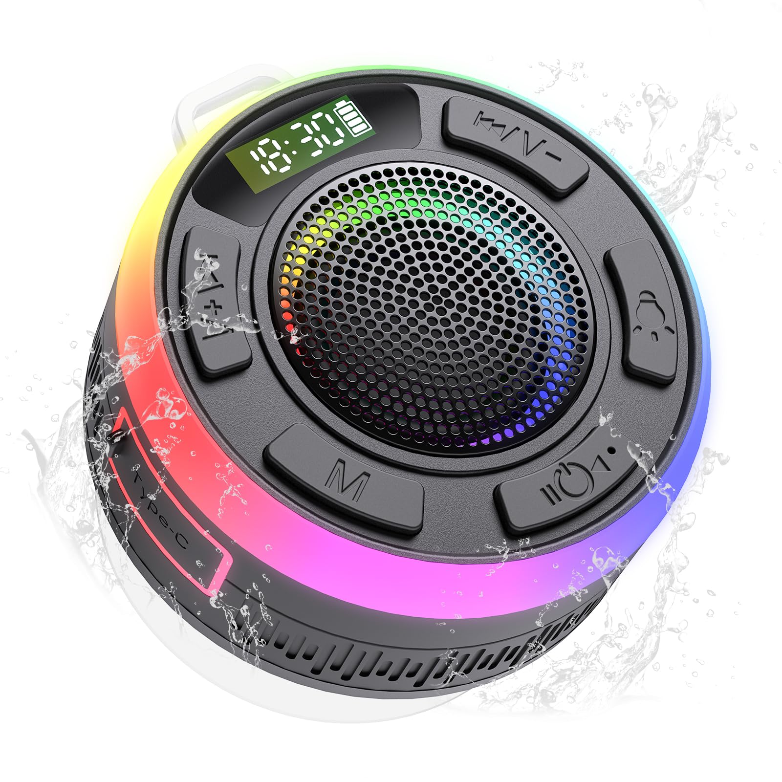 Bluetooth Duschlautsprecher mit Saugnapf, Upgraded LED Tragbarer