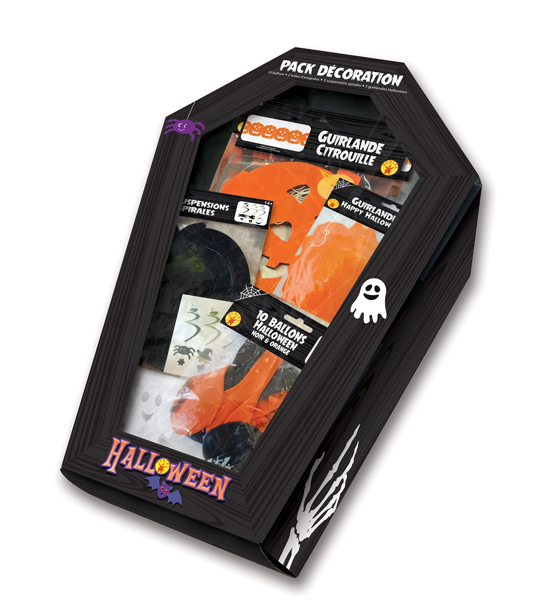 Rubies - Pack Déco Halloween (2 Toiles, 3 guirlandes, 3 suspensions, 10 Ballons) - Décoration Halloween, Enfant, 156456
