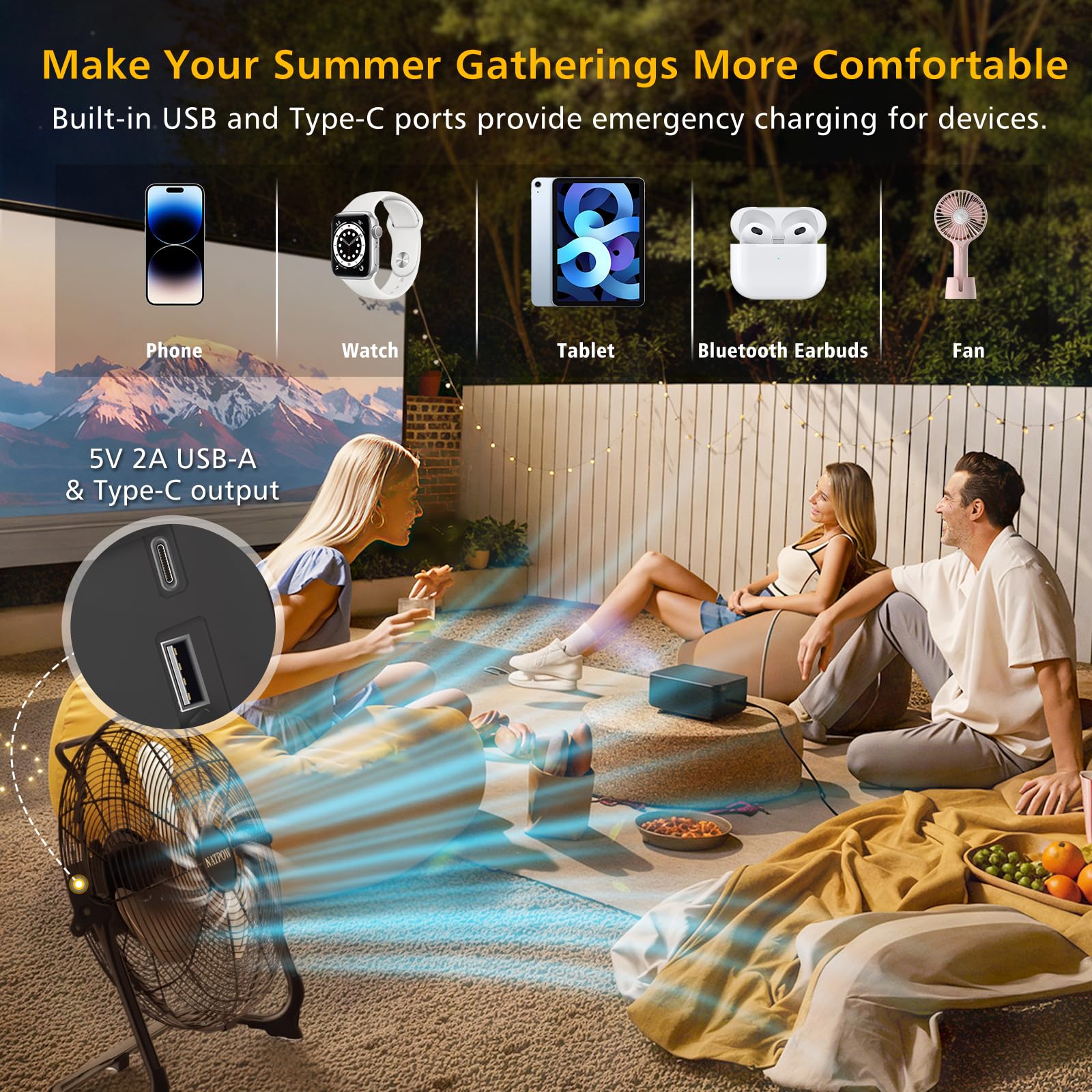 NATPOW Rechargeable Ventilateur de Sol pour Intérieur et Extérieur, 13200mAh Brasseur d'air avec Type C et USB, 15W 30 cm Ventilateur, Adaptateur 1,5 m Inclus, Silencieux, Économe en Énergie, Noir