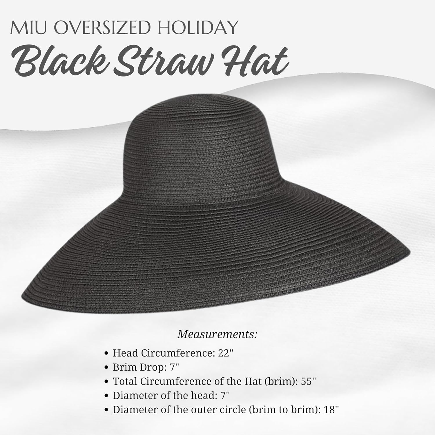 Women's Adjustable Black Wide Brim Straw Hat