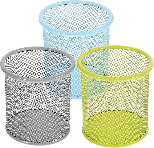 MAGICLULU 3 soportes de malla para bolígrafos, organizador de escritorio único para bolígrafos, lápices, brochas de maquillaje, diseño de metal para