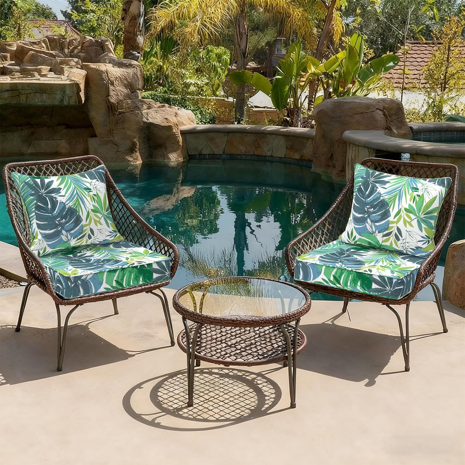 DYTXIII Outdoor Deep Seat Cushion Set, Water Repellent 22"x22" Patio Thick Cushions Replacement with Seat & Back Pillow for Patio Sofa, Wicker Chair, Couch - Islamorada Blue Green