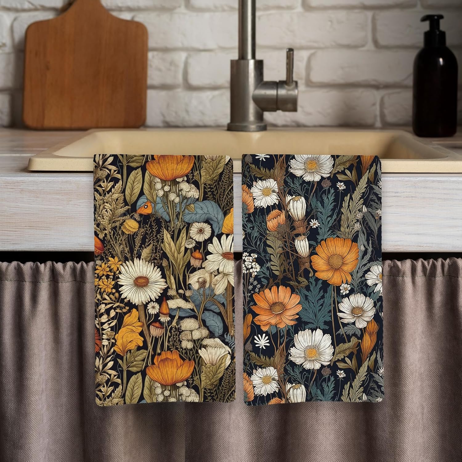 Vintage Boho Floral Kitchen Towels Set of 2, Farmhouse Rustic Wildflower Decorative Dish Tea Towels, Cottagecore Floral Botanical Hand Towels for Bathroom Decor, 16X24In - Image 6