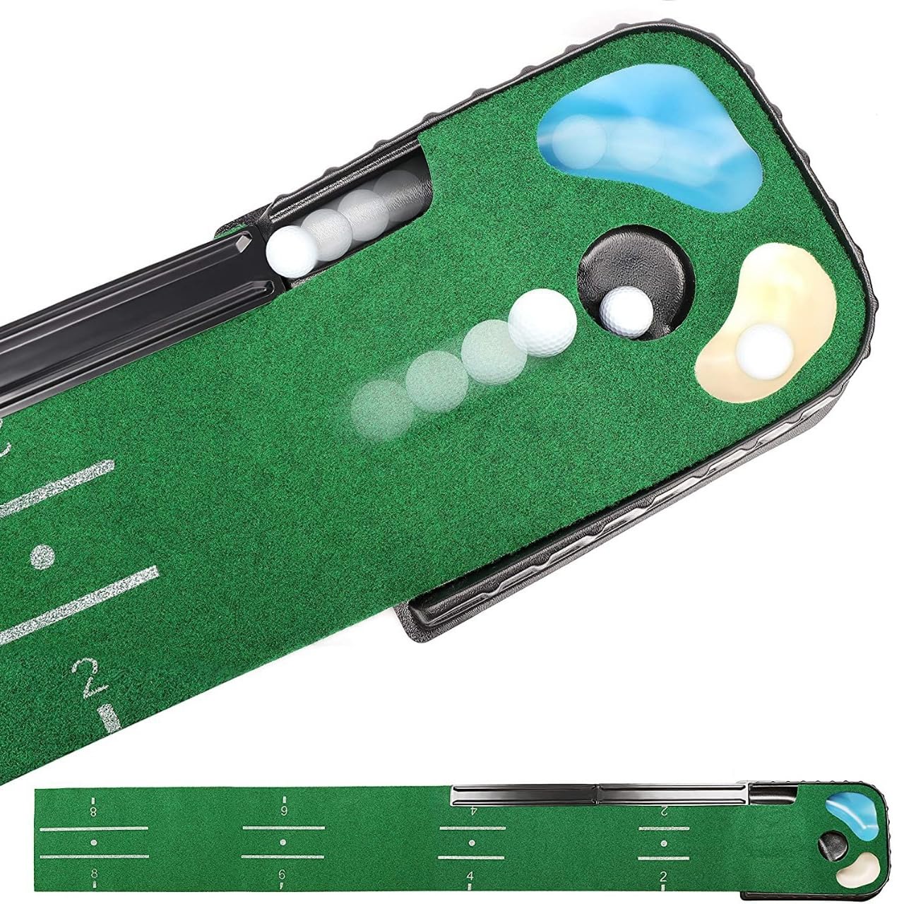 Premium Golf Putting Mat with Auto Ball Return - True Roll Surface with Advanced Alignment Guides Golf Putting Green, Game Practice Golf Gifts for Home, Office, Backyard