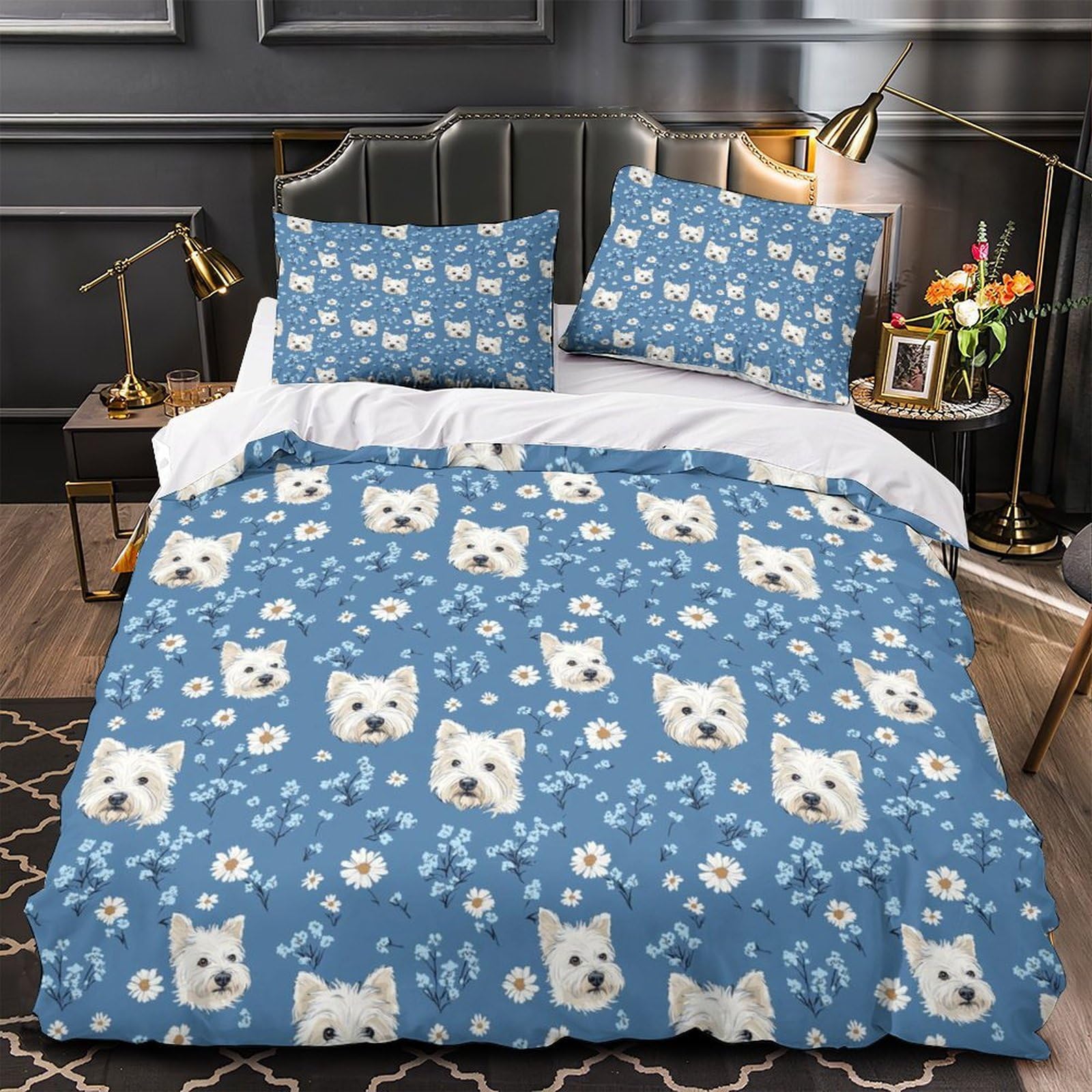 Housse de couette 220x240cm microfibre 3D parure de lit bleu-vert King