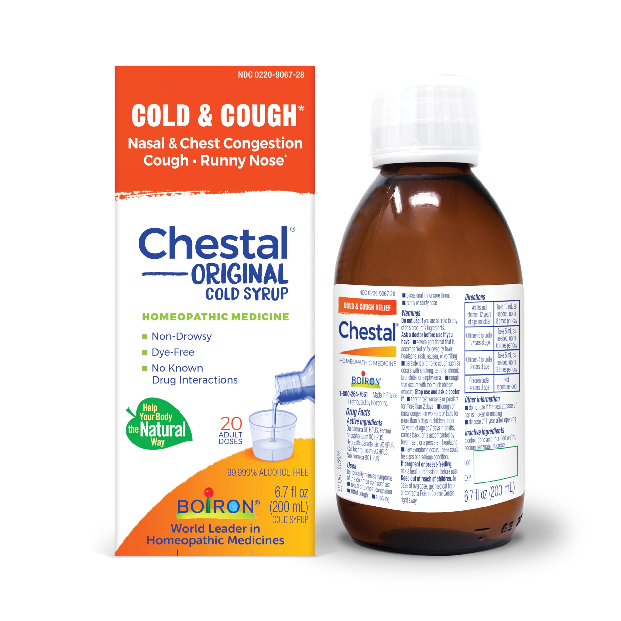 Boiron Chestal Adult Cold and Cough Syrup for Nasal and Chest Congestion, Runny Nose, and Sore Throat Relief - 6.7 Fl oz