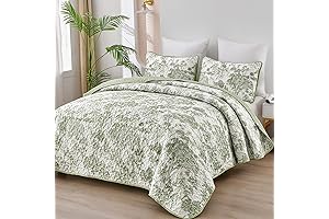 Floral Print Soft Green Queen Bedspread