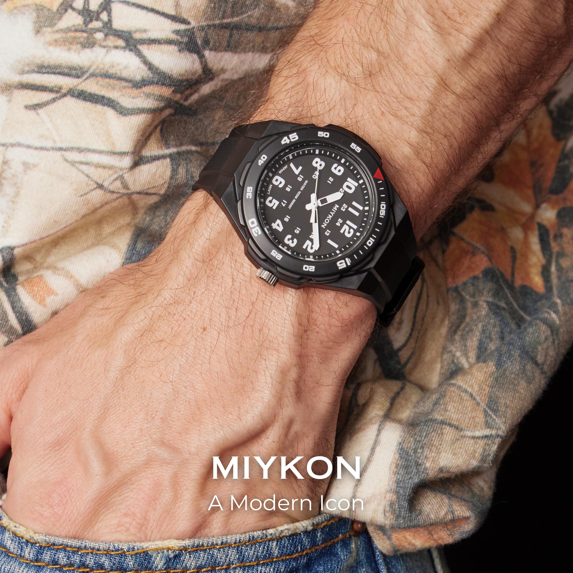 Miykon Orologio sportivo da uomo, analogico, nero, impermeabile fino a 100 m, con lunetta girevole, orologio tattico svizzero militare militare – resina antiurto leggera, quarzo giapponese