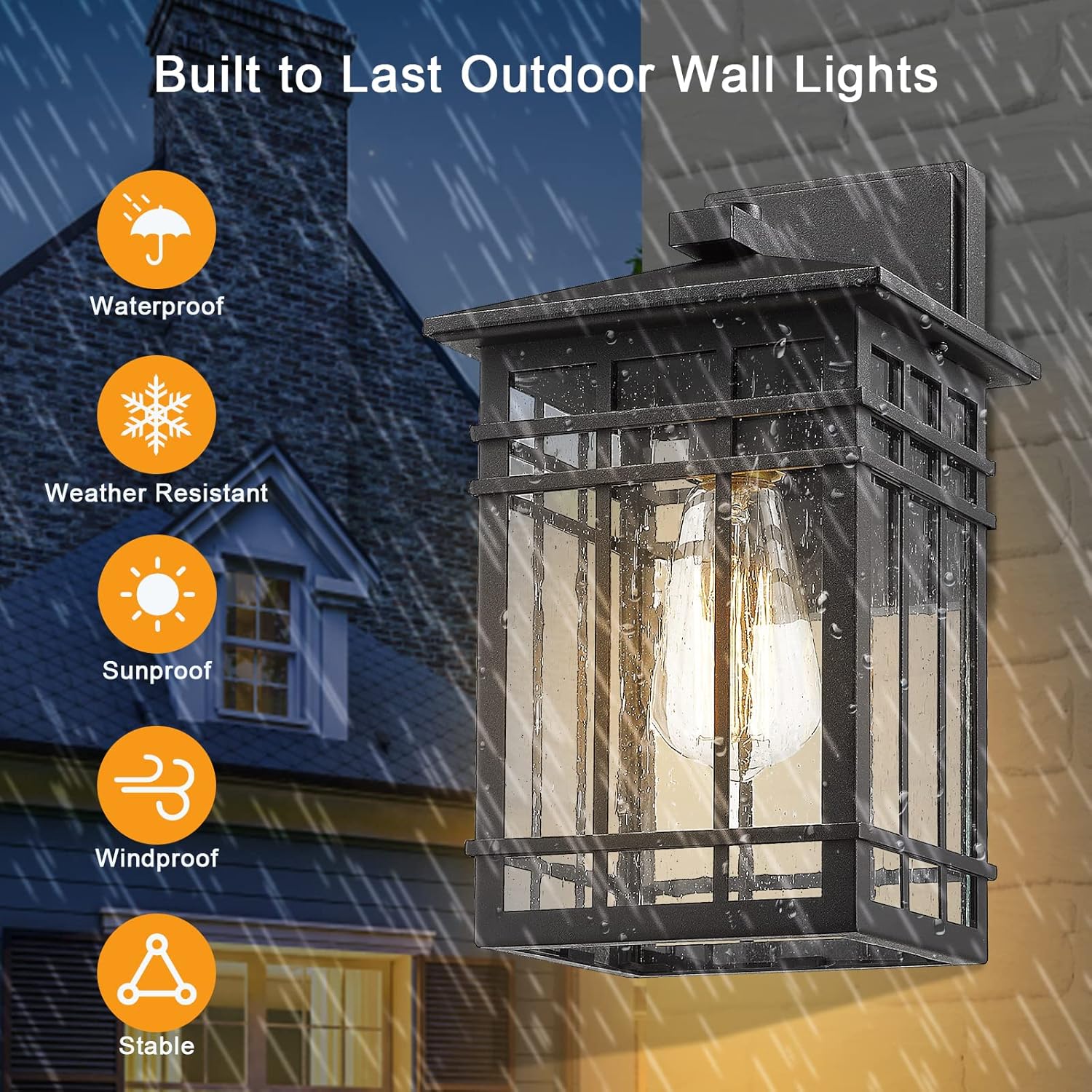 Outdoor Wall Lantern, Exterior Light Fixture Wall Mount, 1-Light Waterproof Outdoor Lighting Fixture with Seeded Glass for Porch, Garage, Patio, Hallway, Entryway, Black