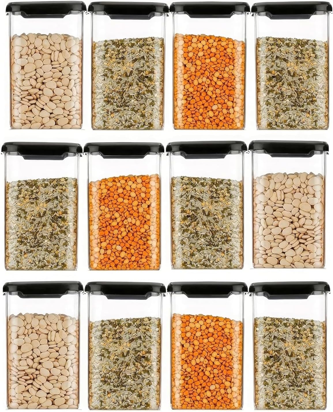 MATIC HOUSEWARE Air Tight Containers Storage Set For Kitchen, Storage Box and Organiser, Kitchen Accessories Items for Home, Pantry Organization, BPA-Free,(Pack Of 6, Black, 1200 ml, Plastic)