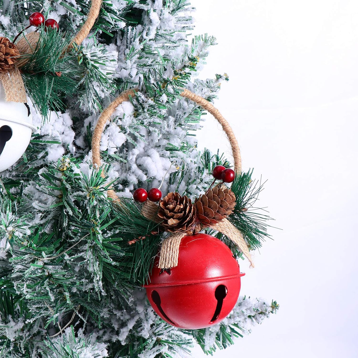4pcs Christmas Jingle Bell Door Hangers Door Hanging Bells Ornaments with Christmas Pine Pick Cone Tree Hanging Decoration Fireplace Holiday Party Supplies Favors