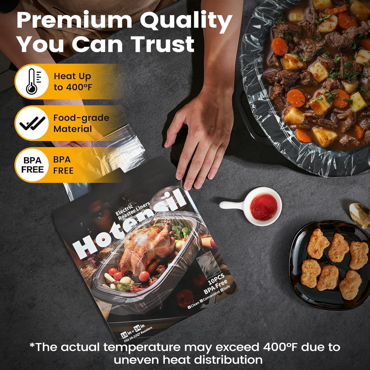 Electric Roaster Liners & Slow Cooker Liners, 10 Count 34 x 18 Inch Universal Fit for 16-22 Quart Roasters, Mess-Free Cooking, Disposable Oven Liners for Easy Cleanup, Cooking Bag - Image 6