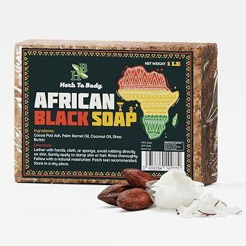Herb To Body Authentic African Black Soap - Natural Soap Bar for Face and Body Cleansing, Skin Soothing and Clarifying Soap for Dark Spots and Acne, 1lb