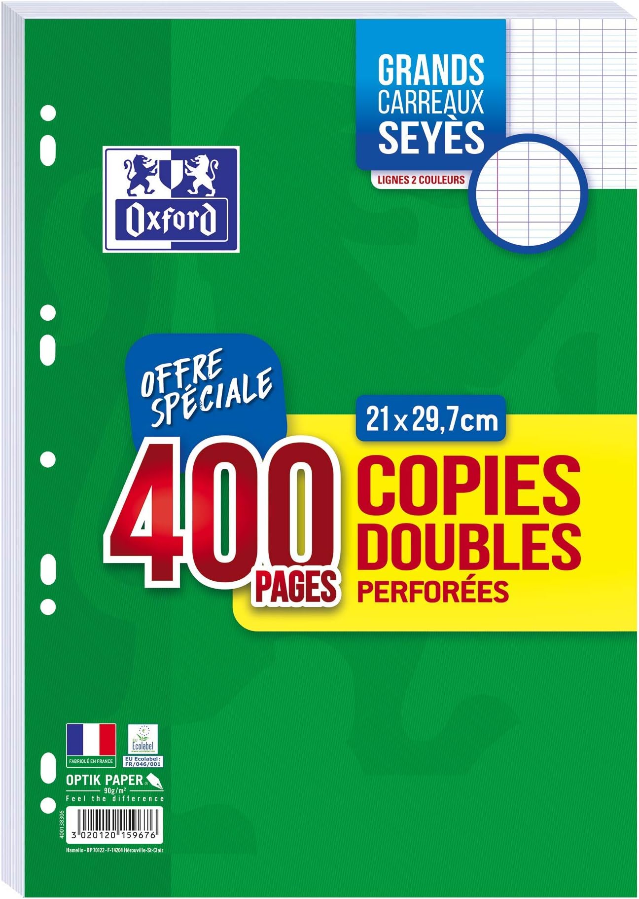 Oxford Set of 400 Double Pages Large Squared A4 Format (21 x 29.7 cm) Perforated