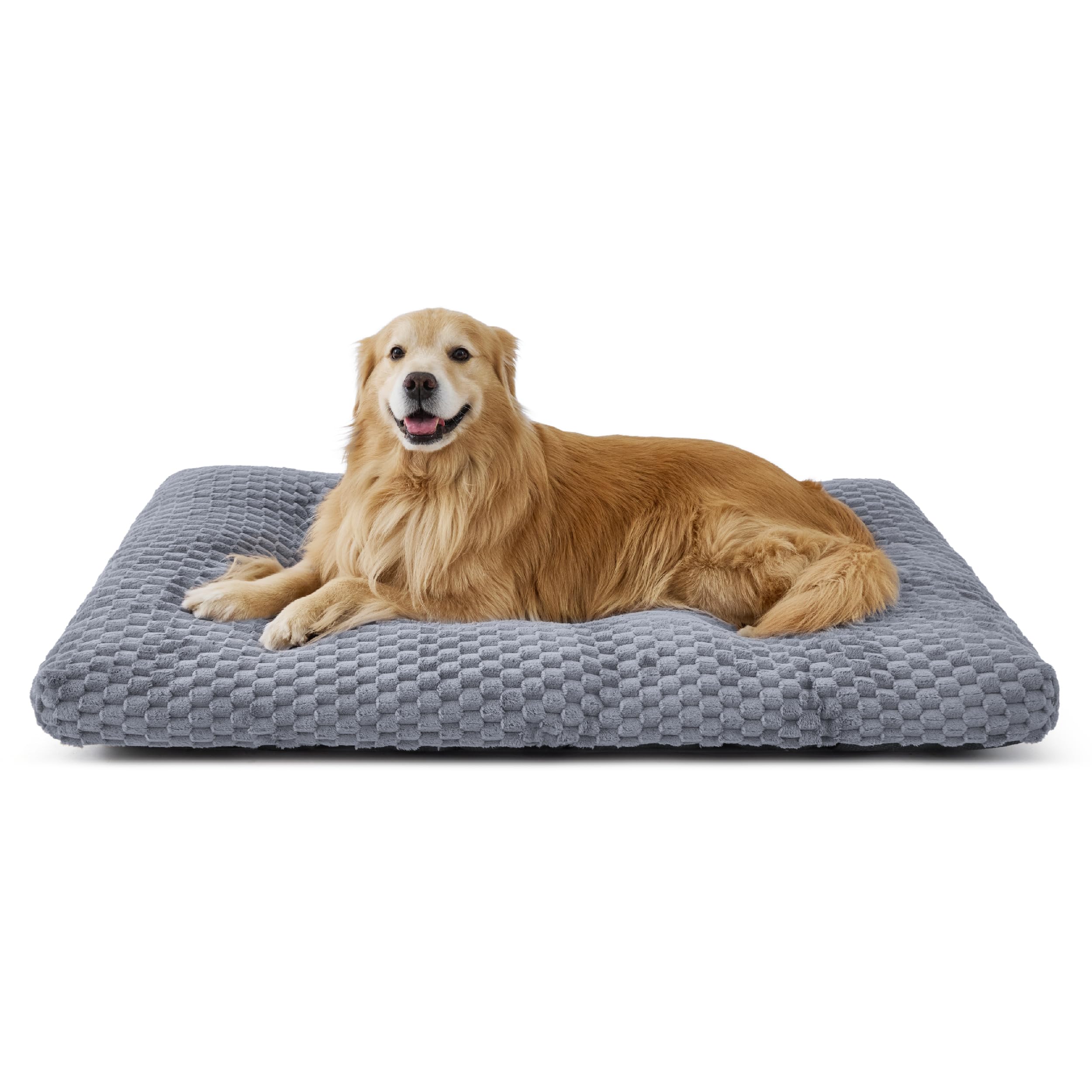 Bedsure Extra Large Dog Bed Washable - Bubble Fleece Dog Mat Gentle Support, Soft Dogs Crate Mattress Non-Slip Bottom,Fluffy Pet Cushion for Large Dogs, Grey,119x74x10cm